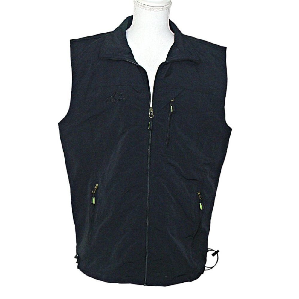 Capreze Sleeveless Jacket Full Zip Vest Outdoors Tribe Pocketed Cinch Black L-XL